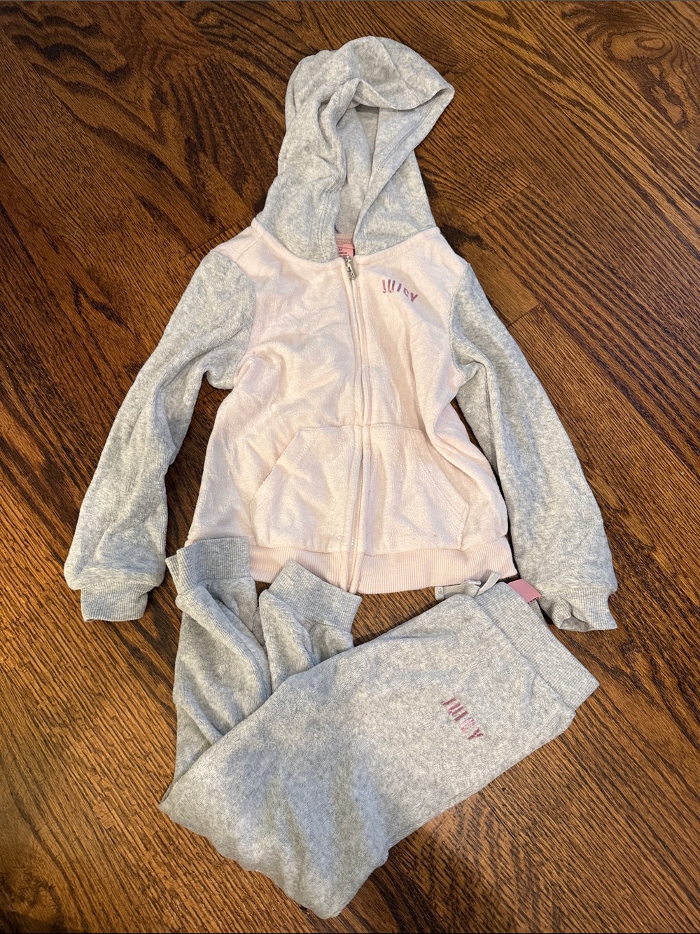 Juicy Couture Pink & Gray Girls Hooded Zip Sweatshirt and Joggers